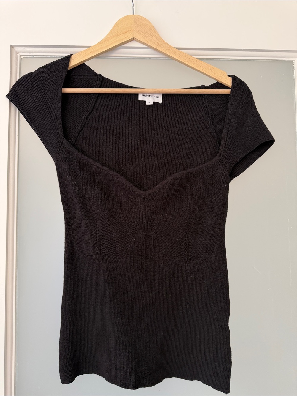 superdown Black Square-Neck Short Sleeve Knit Top